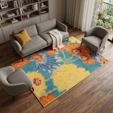 8' X 10' Blue Orange And Yellow Floral Area Rug