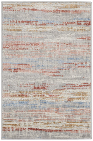 2' X 3' Ivory Red and Blue Abstract Non Skid Area Rug