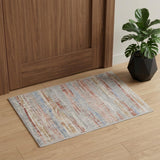 2' X 3' Ivory Red and Blue Abstract Non Skid Area Rug