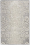 2' X 3' Ivory and Gray Damask Distressed Non Skid Area Rug
