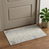2' X 3' Ivory and Gray Damask Distressed Non Skid Area Rug