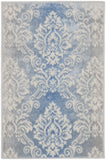 2' X 3' Ivory and Blue Damask Distressed Non Skid Area Rug