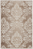 2' X 3' Ivory and Brown Damask Distressed Non Skid Area Rug