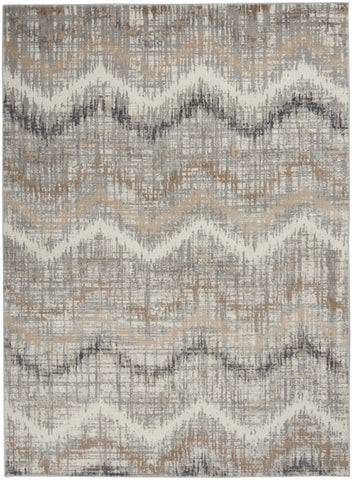 5' X 7' Ivory Gray and Brown Chevron Non Skid Area Rug