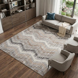 8' X 10' Ivory Gray and Brown Chevron Non Skid Area Rug