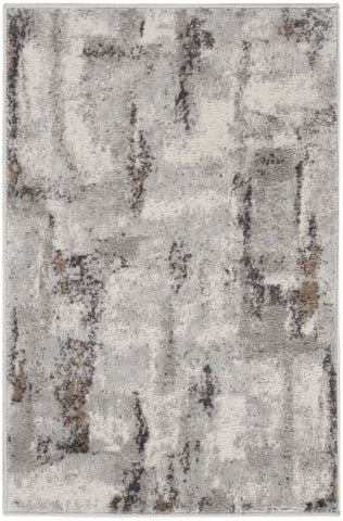 2' X 3' Ivory Black and Gray Abstract Non Skid Area Rug