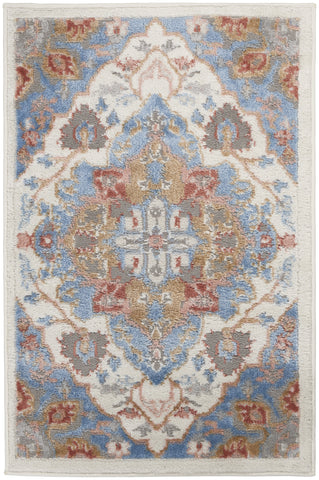 2' X 3' Ivory Blue and Orange Floral Non Skid Area Rug