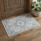 2' X 3' Ivory Blue and Gray Floral Non Skid Area Rug