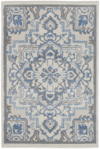 2' X 3' Ivory Blue and Gray Floral Non Skid Area Rug