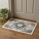 2' X 3' Ivory Black and Gray Floral Non Skid Area Rug