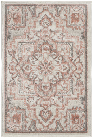 2' X 3' Ivory and Red Floral Non Skid Area Rug