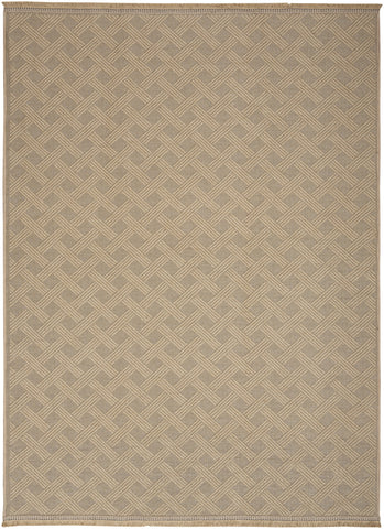 5' X 7' Natural Geometric Flatweave Non Skid Area Rug With Fringe