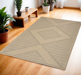 4' X 6' Natural And Beige Geometric Flatweave Non Skid Area Rug With Fringe