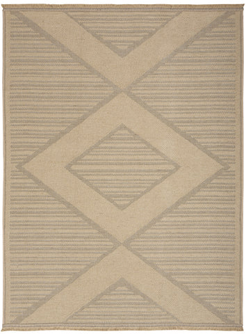 4' X 6' Natural And Beige Geometric Flatweave Non Skid Area Rug With Fringe