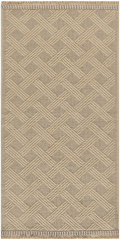 2' X 4' Natural Geometric Flatweave Non Skid Area Rug With Fringe