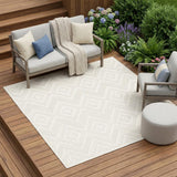 5' Ivory And White Geometric Indoor Outdoor Area Rug