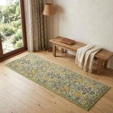 6' Sage And Ivory Floral Runner Rug
