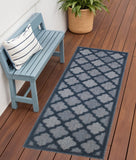 6' Navy Blue And Ivory Geometric Indoor Outdoor Area Rug