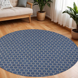 8' Blue And Ivory Geometric Indoor Outdoor Area Rug