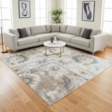 7' X 9' Tan Floral Distressed Area Rug