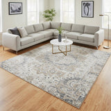 8' X 10' Tan Floral Distressed Area Rug