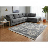 7' X 9' Blue Floral Distressed Area Rug