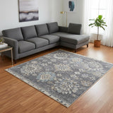 8' X 10' Blue Floral Distressed Area Rug