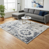 7' X 9' Ivory Floral Distressed Area Rug