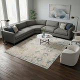 8' X 10' Blue Floral Distressed Area Rug