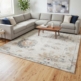 8' X 10' Gray Floral Distressed Area Rug