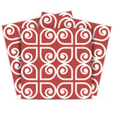 12" X 12" Brick Red And White Scroll Peel and Stick Removable Tiles