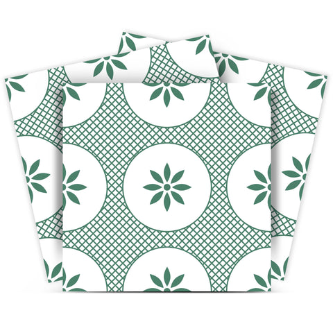 12" X 12" Light Sage And White Circle Flower Peel and Stick Removable Tiles