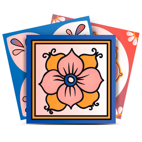 12" X 12" Blue Gold and Blush Mosaic Peel and Stick Removable Tiles