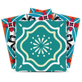 12" X 12" Turq and Terra Cotta Scroll Peel and Stick Removable Tiles