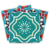 12" X 12" Turq and Terra Cotta Scroll Peel and Stick Removable Tiles