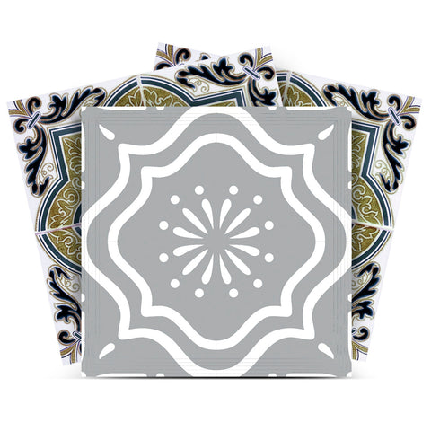 12" X 12" Vintage Sage Medallion Peel and Stick Removable Tiles