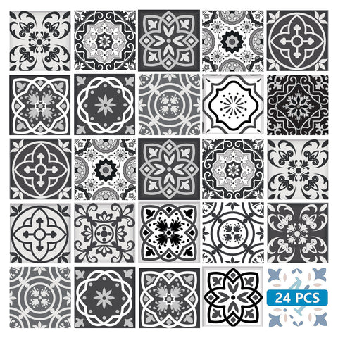 12" X 12" Shades of Black Mosaic Peel and Stick Removable Tiles