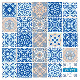 12" X 12" Dark and Light Blue Mosaic Peel and Stick Removable Tiles