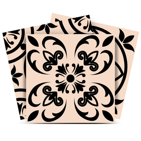 12" X 12" Cream and Black Mosaic Peel and Stick Removable Tiles