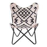 26" Beige And Black And Black Geometric Butterfly Chair