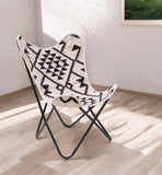 26" Beige And Black And Black Geometric Butterfly Chair