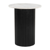 22" White and Black Marble and Wood Round Pedestal End Table