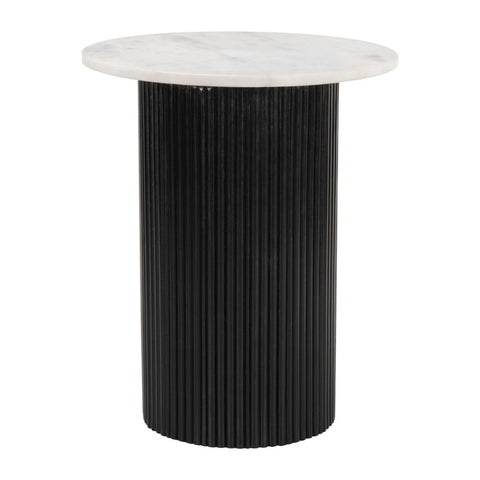 22" White and Black Marble and Wood Round Pedestal End Table