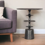 21" Black Distressed Aluminum Round Pedestal End Table