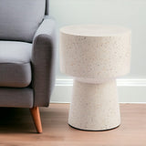 18" Beige Faux Stone Round Pedestal End Table