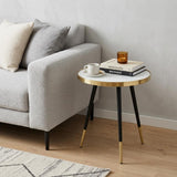 20" Gold and Black Mirrored Glass and Iron Round End Table