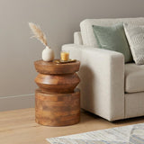 19" Brown Solid Wood Round Drum End Table
