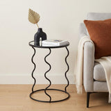 24" Black Mirrored Glass and Steel Round Abstract End Table