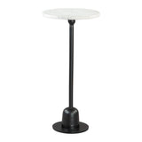 25" White And Black Marble And Aluminum Round Pedestal End Table