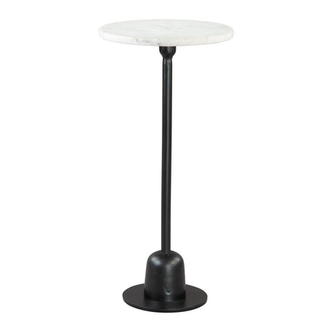 25" White And Black Marble And Aluminum Round Pedestal End Table